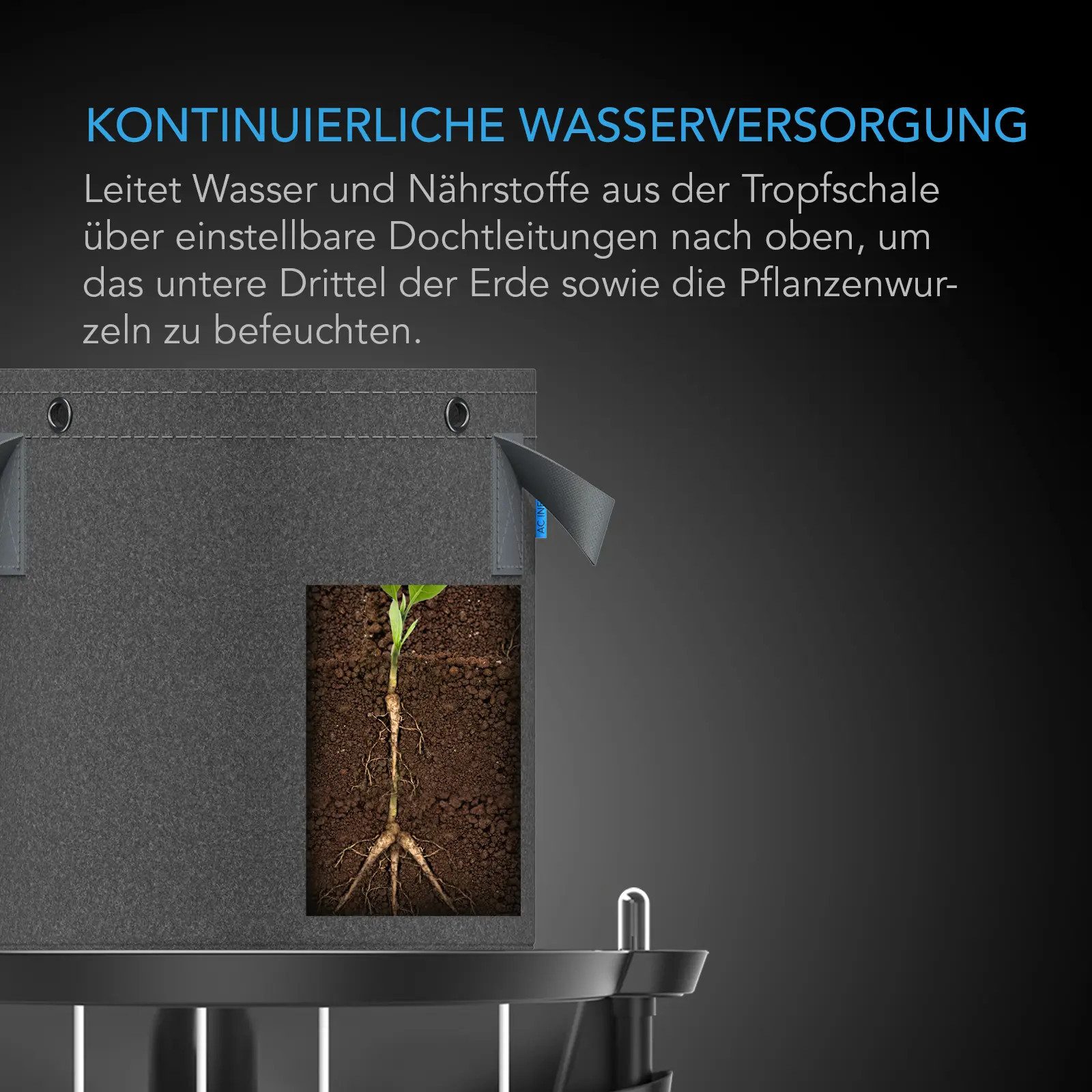 AC INFINITY Bewässerungssystem AC Infinity Bewässerungsbasis für Stofftöpfe, (4er-Set, 4 Selbstbewässerungs-Basen XL), Selbstbewässerungsbasis, 8,3 Liter, 45 kg – Bild 4 von 5