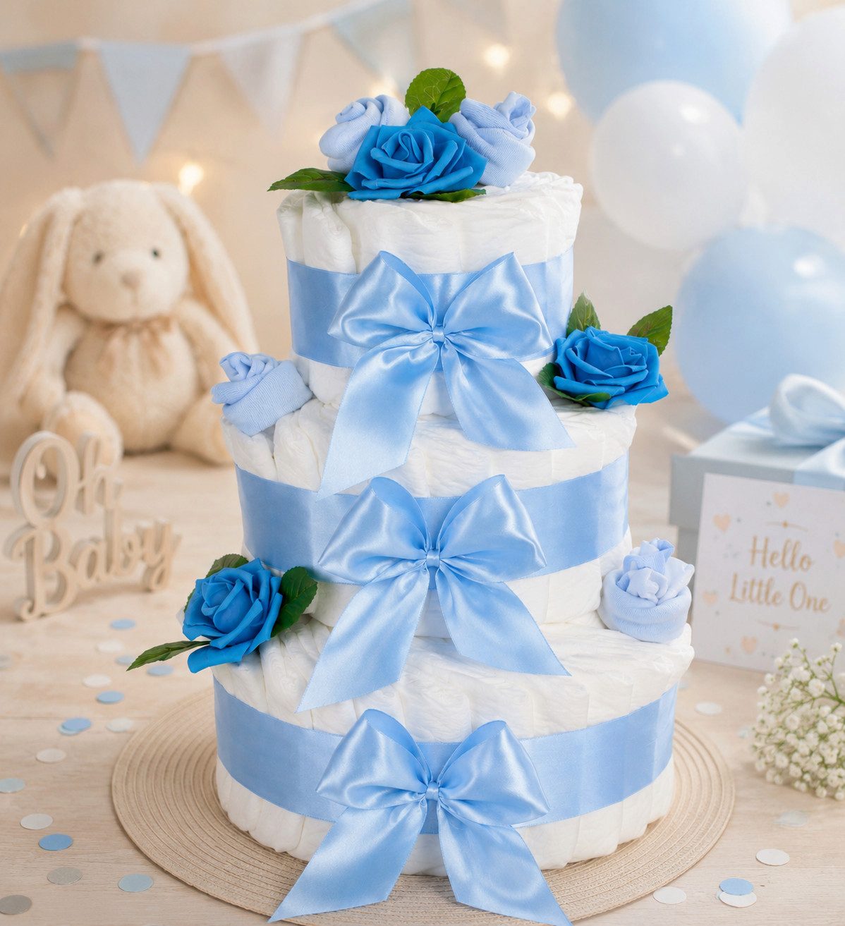 dubistda-WINDELTORTEN- Neugeborenen-Geschenkset XXL Windeltorte Rosenblüte