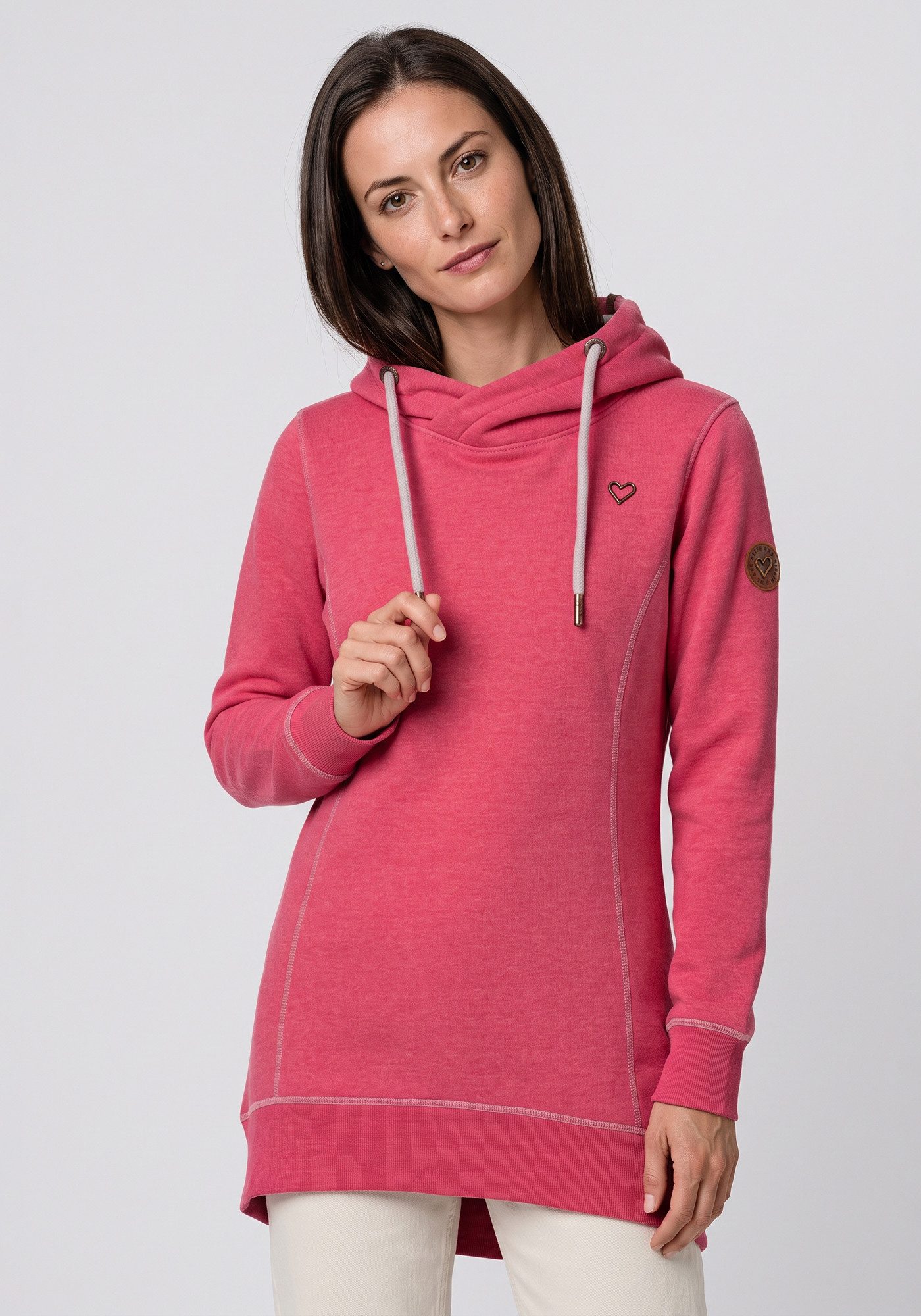 Alife & Kickin Kapuzensweatjacke AlvaAK A schlichtes Kapuzensweatshirt mit Herz-Aufnäher, länger geschniten