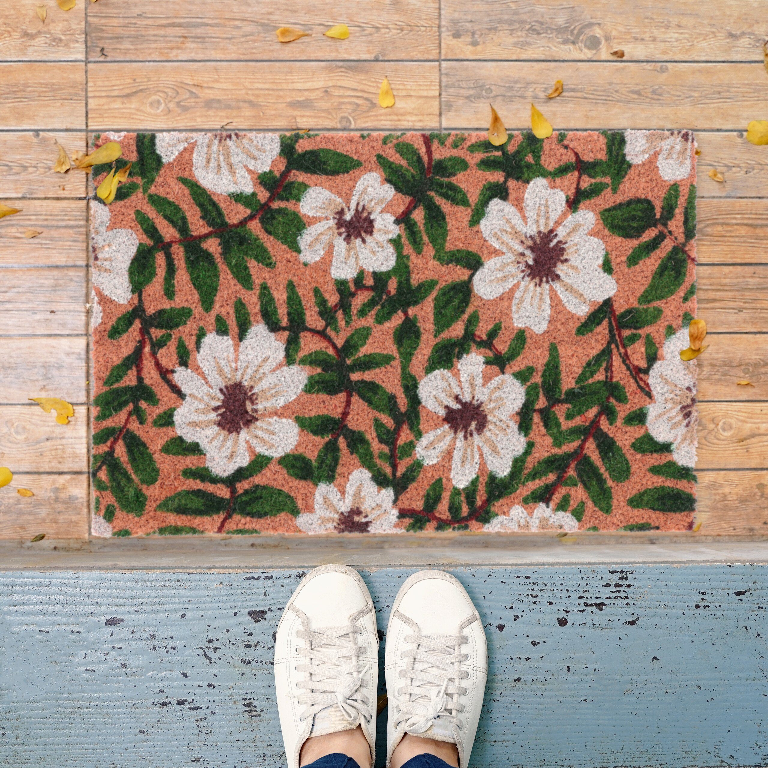 mm Fußmatte Blumen, relaxdays, mit Höhe: Fußmatte Kokos 20