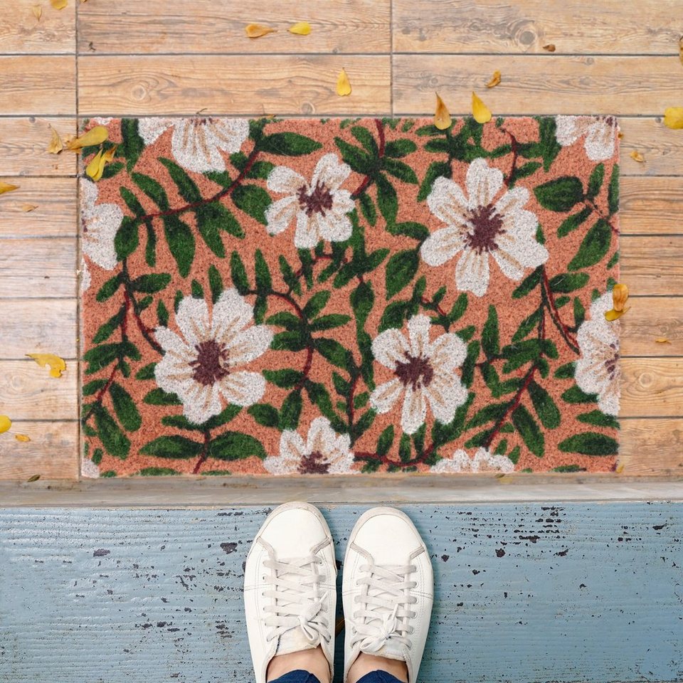 mm Höhe: Blumen, mit Fußmatte 20 Fußmatte relaxdays, Kokos