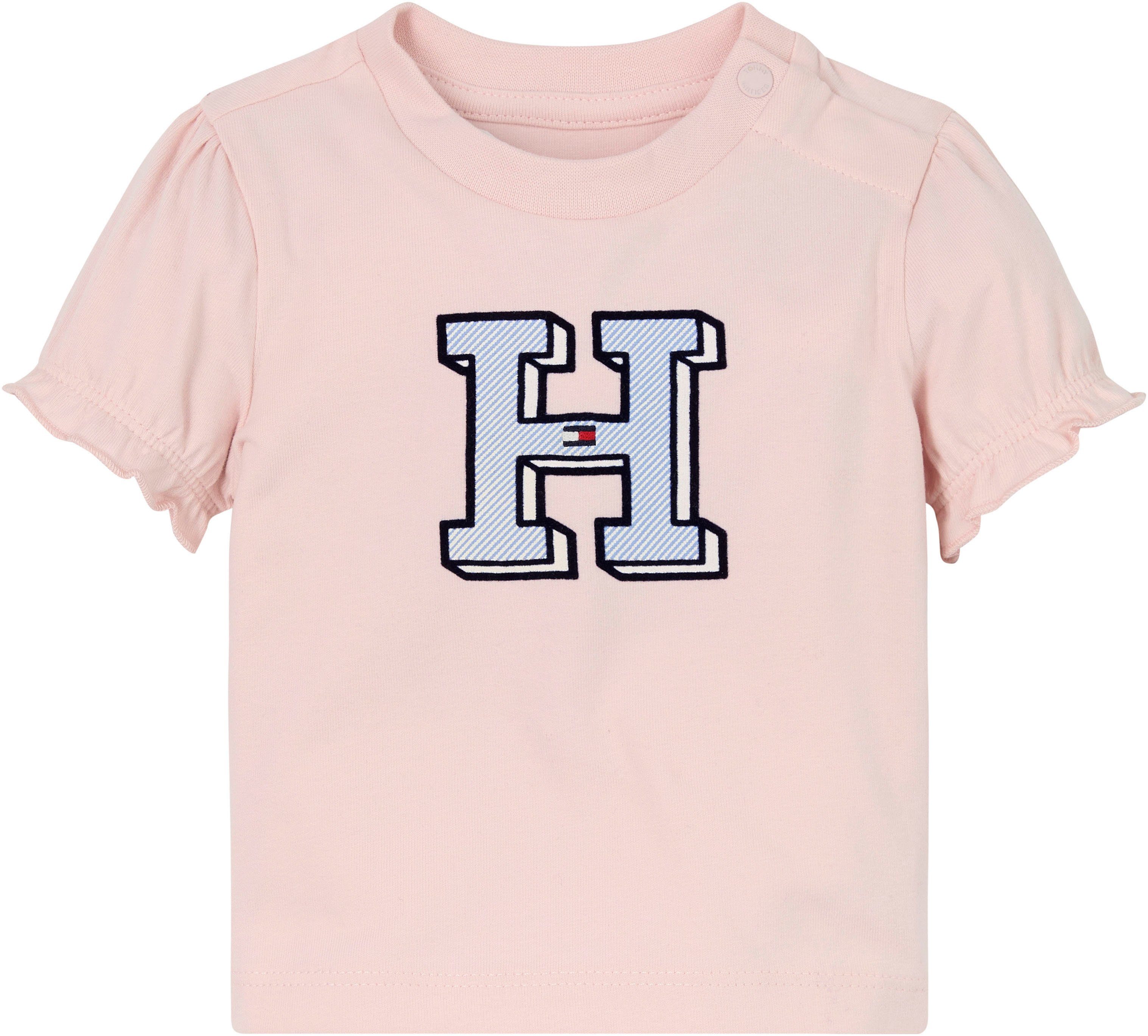 Tommy Hilfiger T-Shirt BABY ITHACA H TEE S/S mit Drucker, Rüsche am Ärmel, Hilfiger Logo-Print