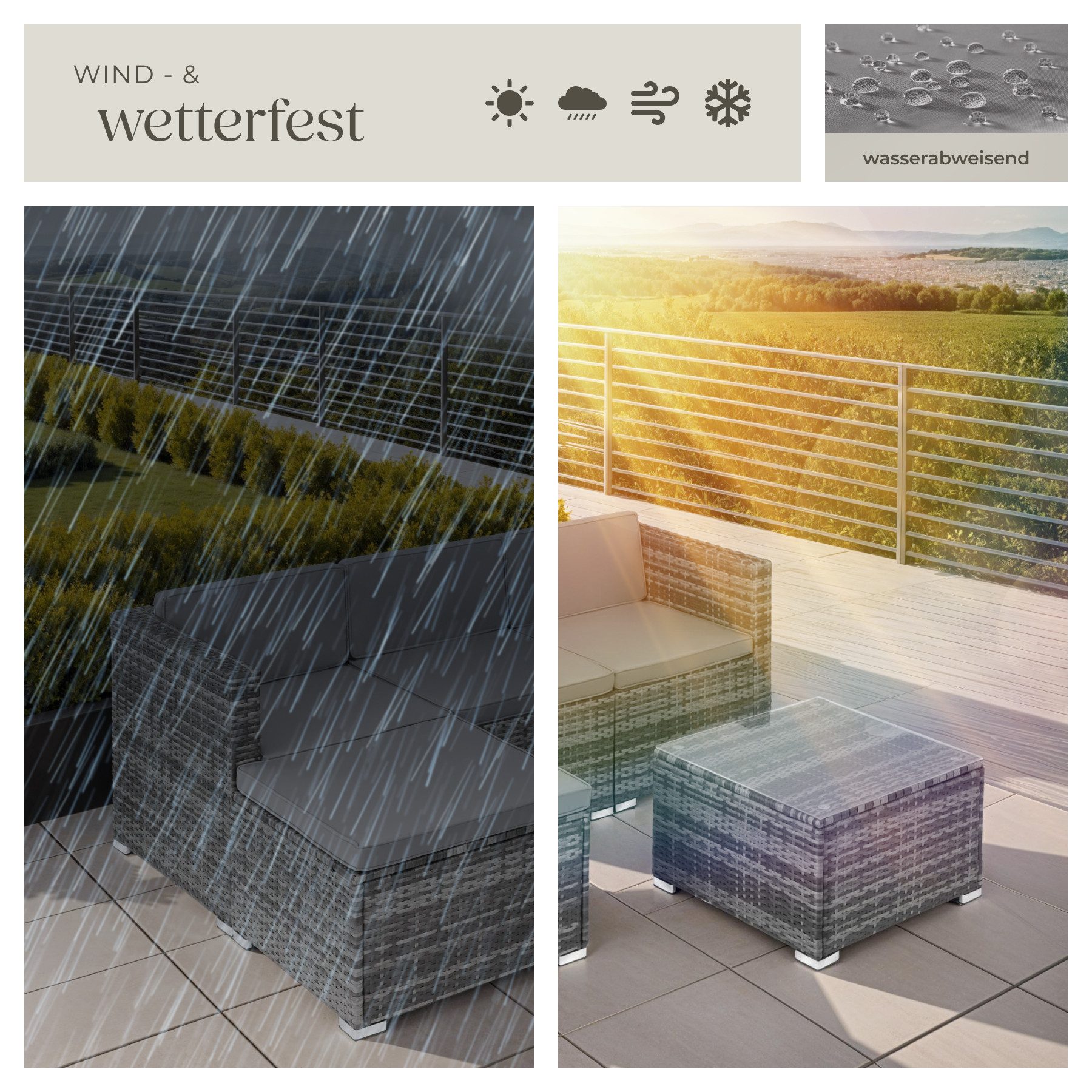 tectake Loungeset Rattan Lounge, (Set., 5-tlg), Solides Stahlgestell mit Pulverbeschichtung