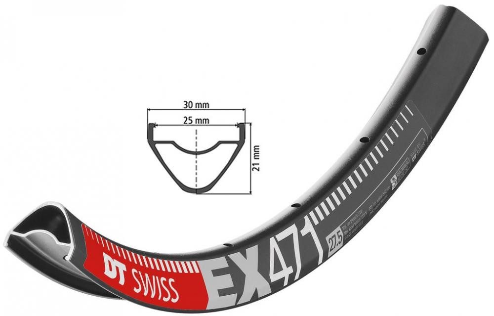 Laufrad DT Swiss Felge EX 471 27,5" 32 Loch Schwarz - robuste Enduro-Felge für