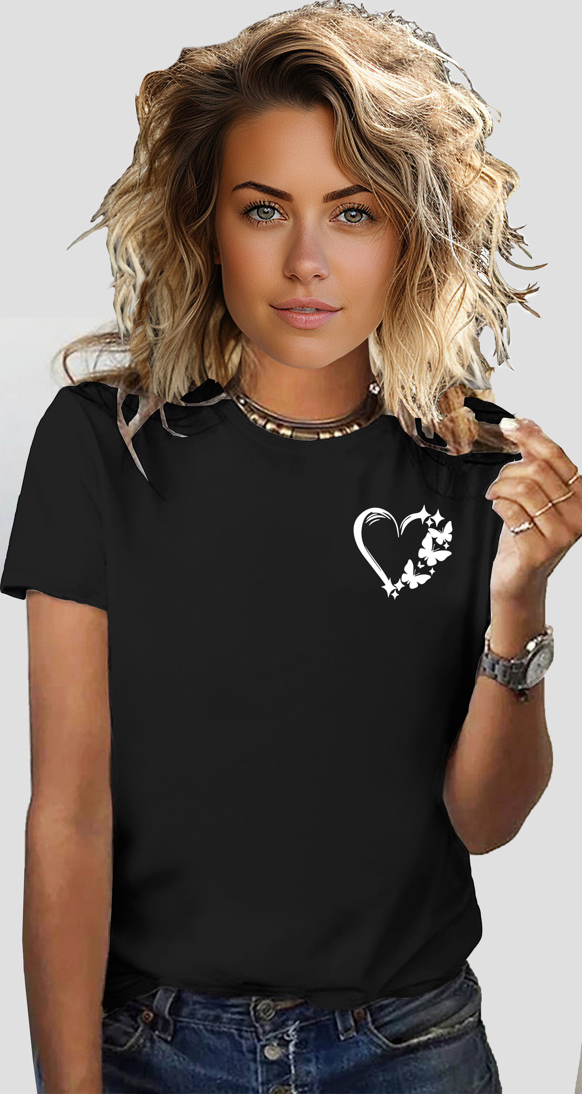 RMK T-Shirt Damen Shirt Top Sommer Herz Love