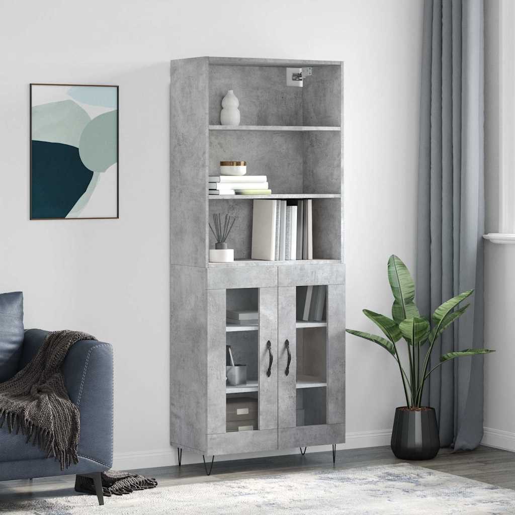 vidaXL Highboard Highboard Betongrau 69,5x34x180 cm Holzwerkstoff (1 St)