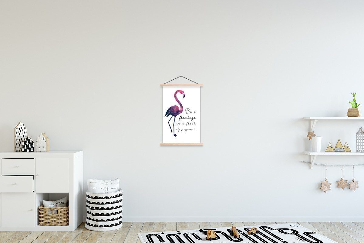 Bilderleiste, Poster (1 - St), - Flamingo Glitzer Magnetisch MuchoWow für Rosa, Textilposter Posterleiste, Wohnzimmer,