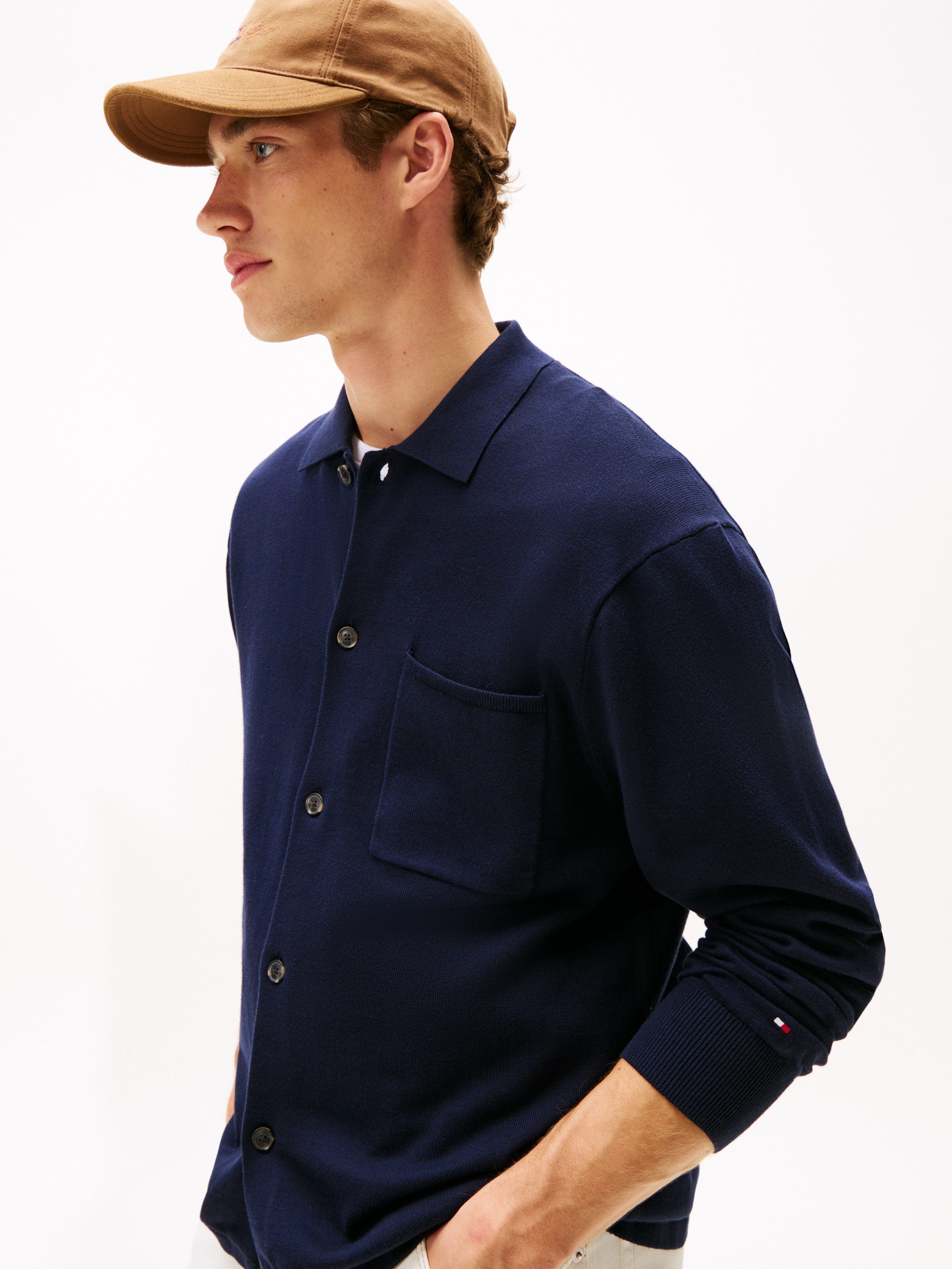 Tommy Hilfiger Strickjacke ESSENTIAL COTTON Relaxed Fit Strick-Overshirt mit Flag-Stickerei