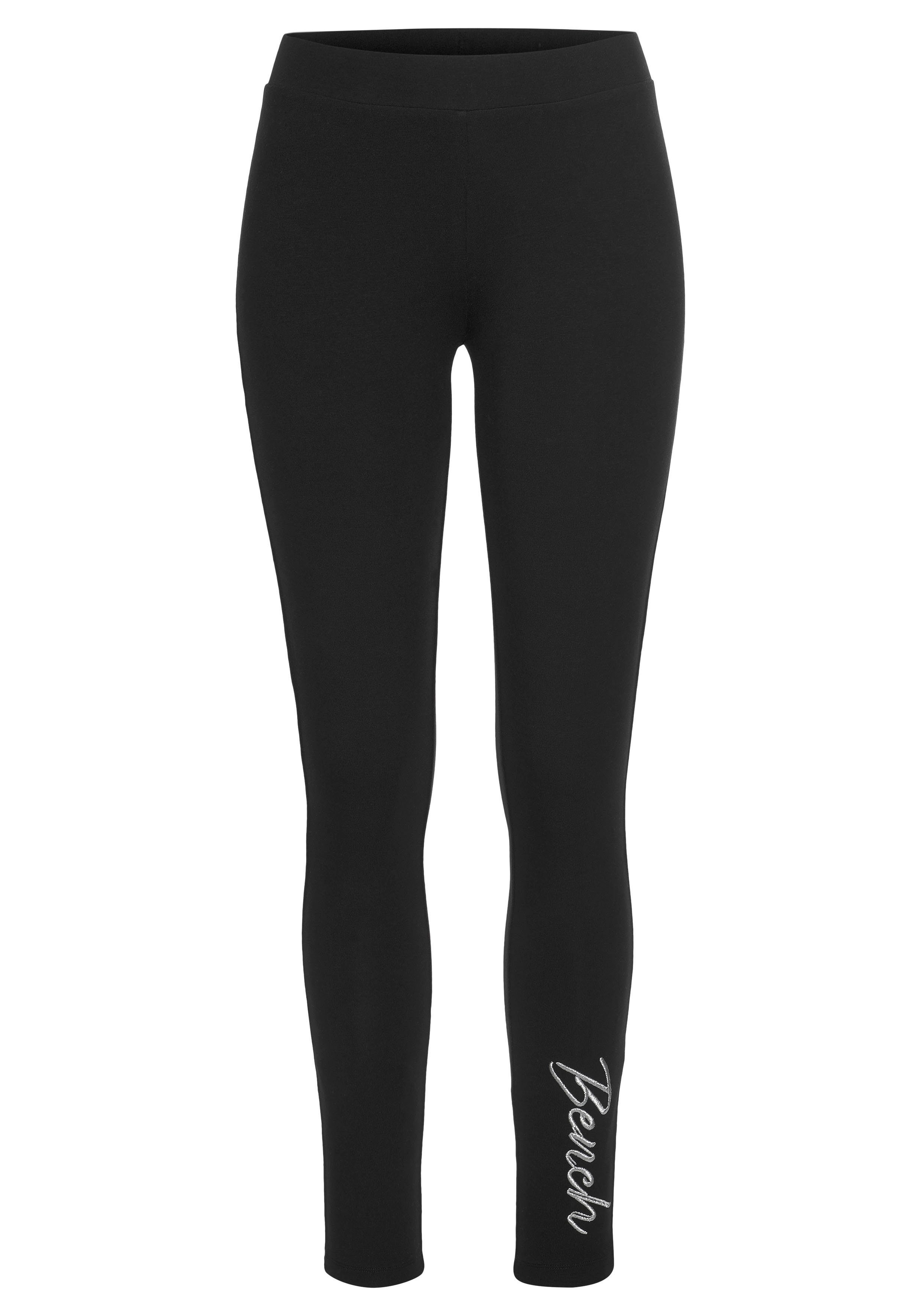 Loungewear Leggings glänzender Logostickerei Bench. schwarz mit