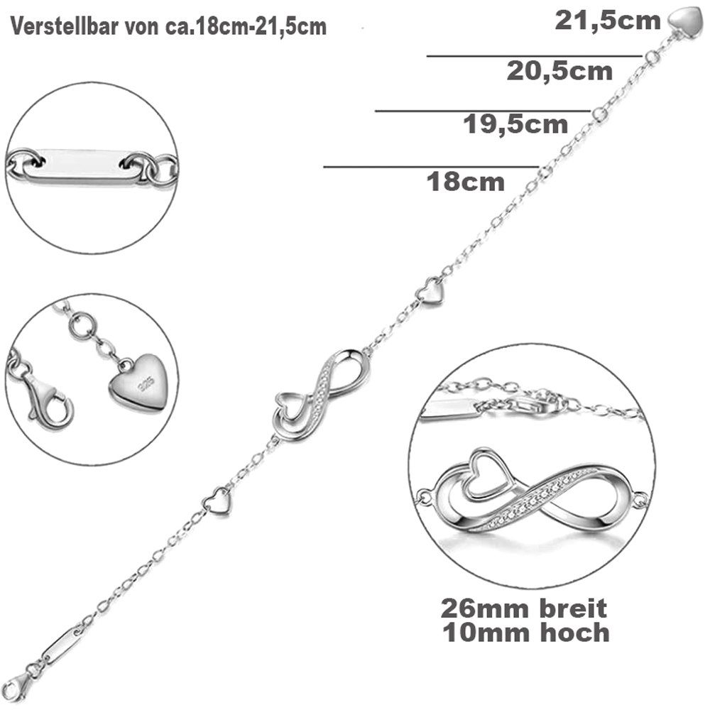 Limana Silberarmband Damen Armband 925 Silber Herz & Unendlichkeit Zirkonia verstellbar (Geschenk für Frau Freundin, inkl. Dose), Geburtstag Jahrestag Hochzeits – Bild 4 von 5