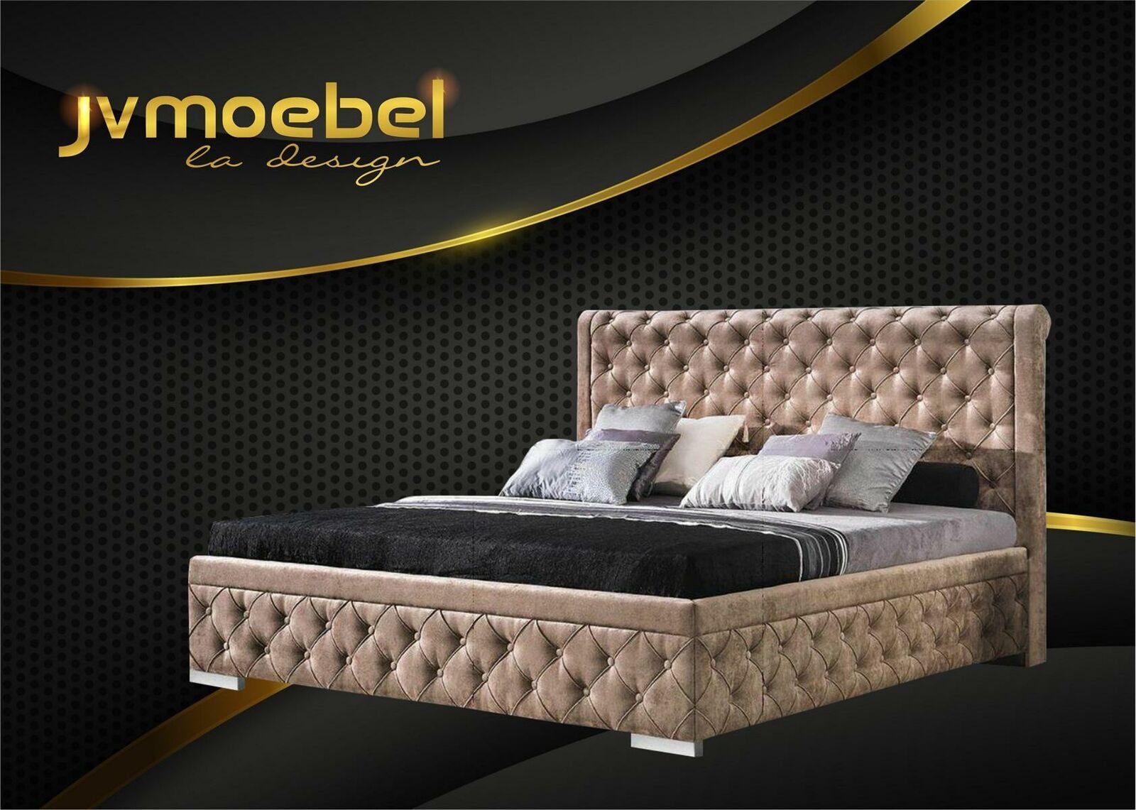 Möbel Schlafzimmer Bett Design Beige Textil Stoff Bett, Bettgestell Betten Luxus JVmoebel