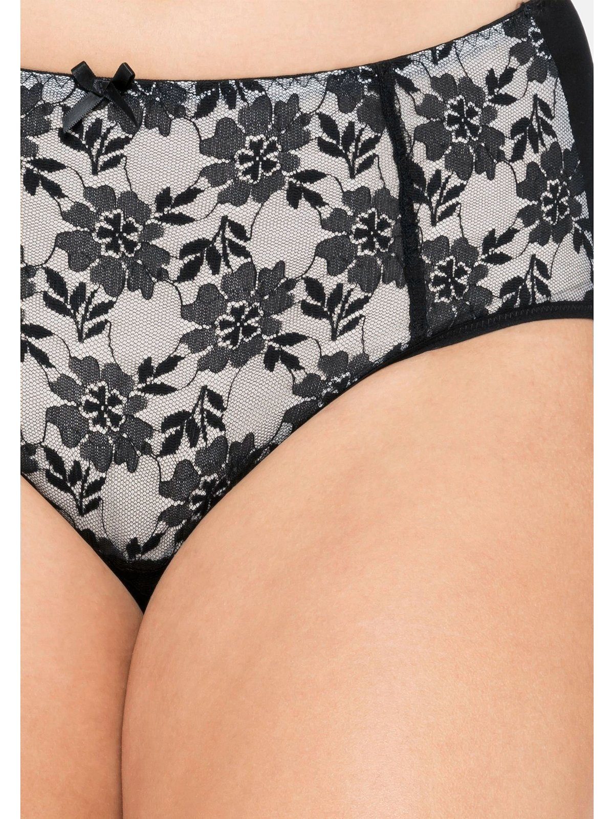 Sheego Mesh Slip in schwarz-offwhite Größen mit abdeckender Spitze Schnittform, und Große