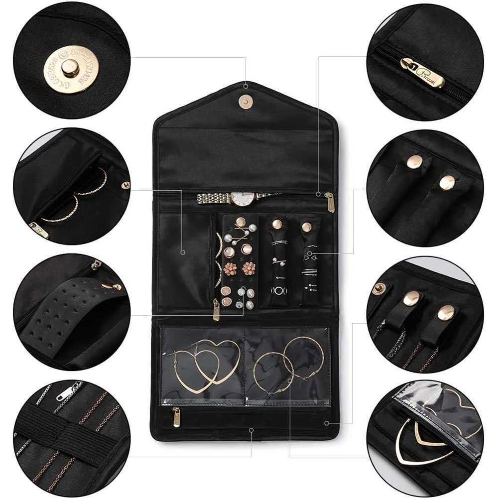 NUODWELL Halskette schwarz Faltbarer Aufbewahrung Beutel Schmuckkoffer Ohrringe Schmucktasche