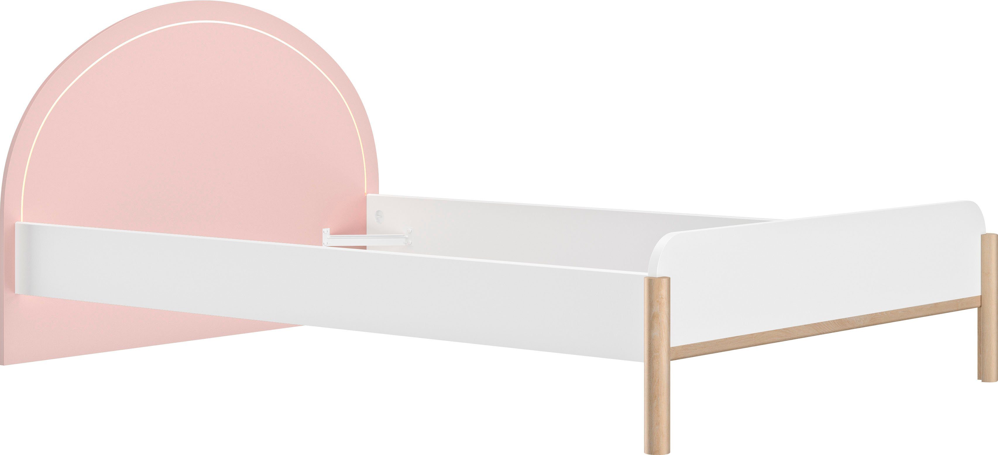 Gami Jugendbett Einzelbett, Kinderbett, mit LED-Beleuchtung am Kopfteil, 90x200 cm, Elegantes Design für eine sanfte und feminine Atmosphäre.