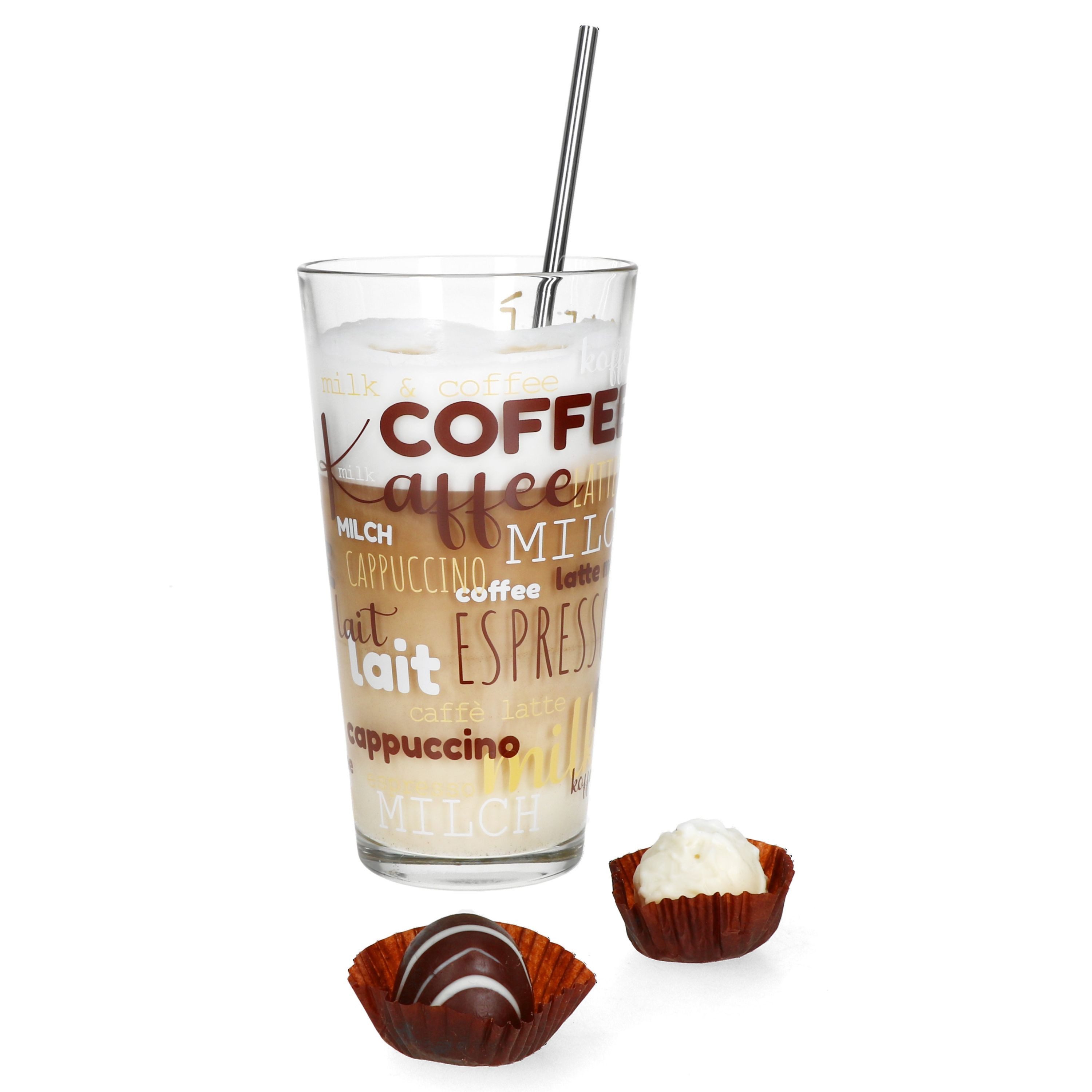 MamboCat Latte-Macchiato-Glas 6x Candy Latte Macchiato Gläser 380ml Schrift-Dekor stapelbar, Glas – Bild 5 von 5