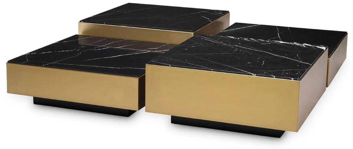 Kollektion - mit Edelstahl Messingfarben / - Casa Tischplatten Möbel Luxus Couchtisch Couchtisch Set - Schwarz Luxus Möbel Luxus Marmor Padrino