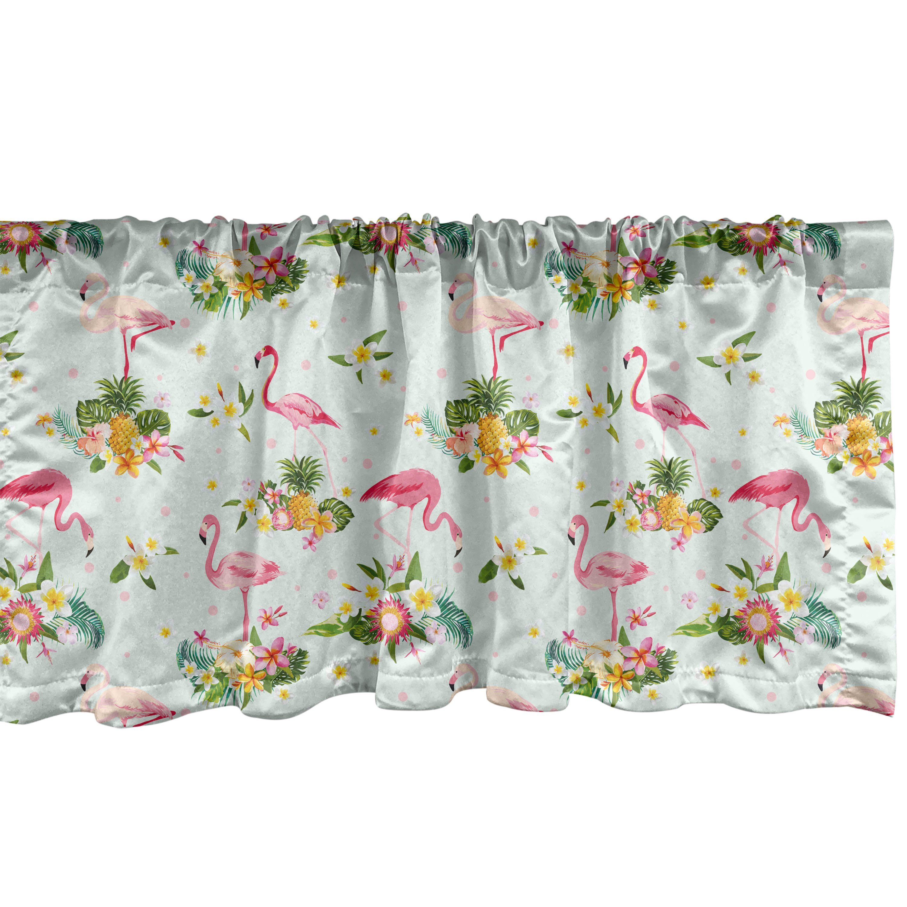 Scheibengardine Vorhang Volant für Küche Schlafzimmer Dekor mit Stangentasche, Abakuhaus, Microfaser, Flamingo Frische Flora Ananas