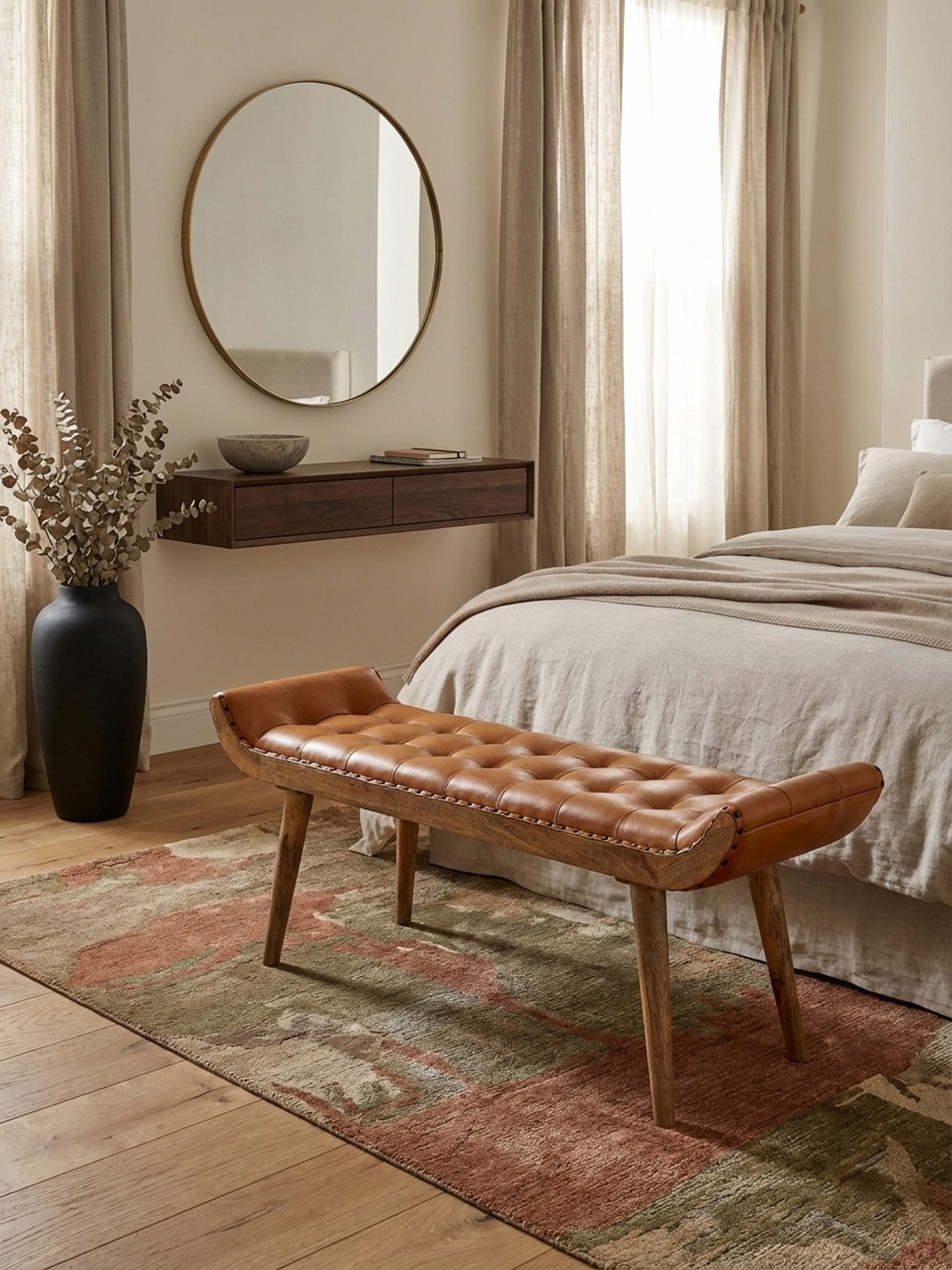 KADIMA DESIGN Sitzbank Maßholz/Leder/Stoff-Sitzmöbel, Modern, Chesterfield-Stil, robust
