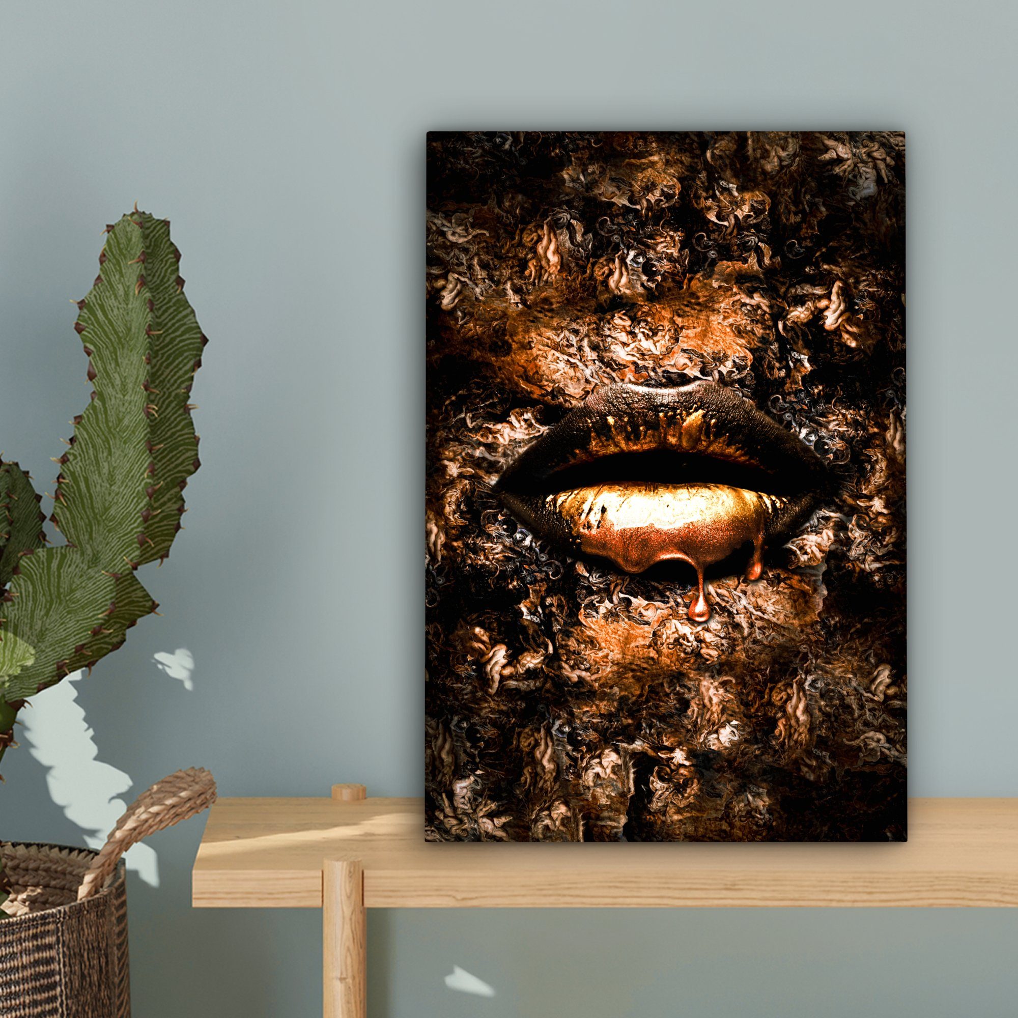 OneMillionCanvasses® Leinwandbild Frau - Farbe Gemälde, cm 20x30 St), (1 inkl. - bespannt Zackenaufhänger, Leinwandbild Lippen, fertig
