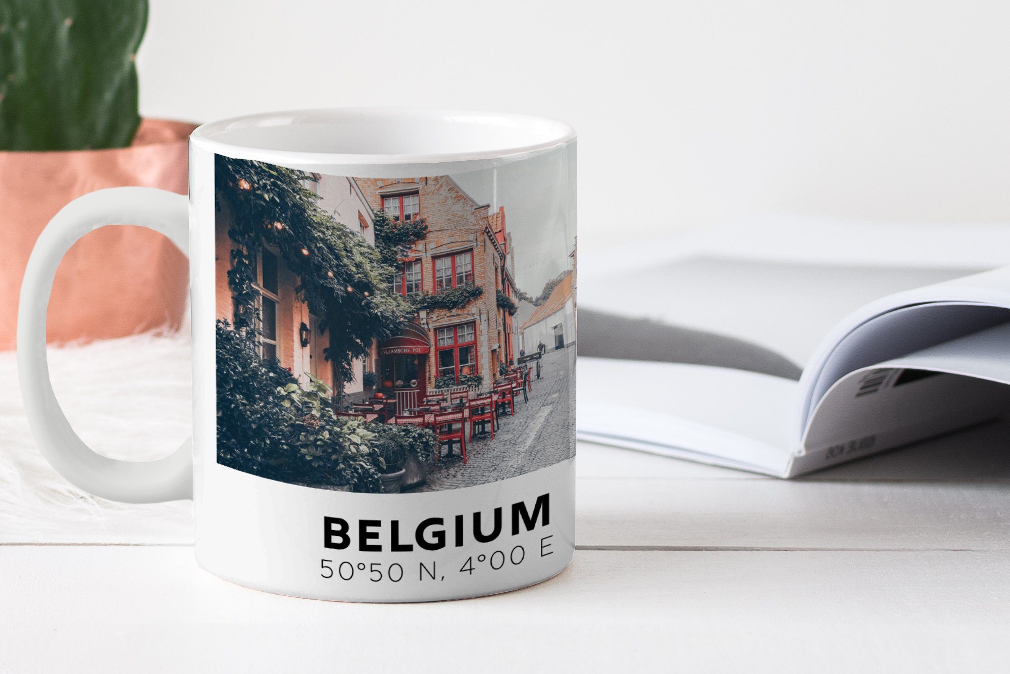 MuchoWow Tasse Becher, Kaffeetassen, Terrasse Geschenk Keramik, Straße, - - Belgien Teetasse, Teetasse