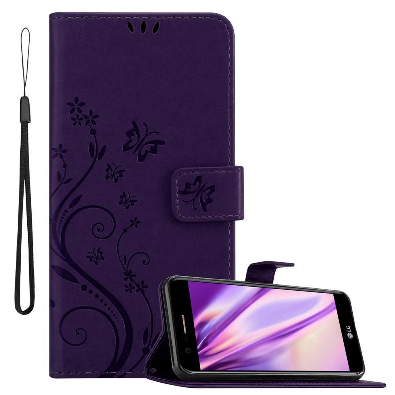 Cadorabo Handyhülle für LG K10 2017 Hülle LG K10 2017, Hülle Schutzhülle Blumen Flower mit Standfunktion Kartenfach Magnet