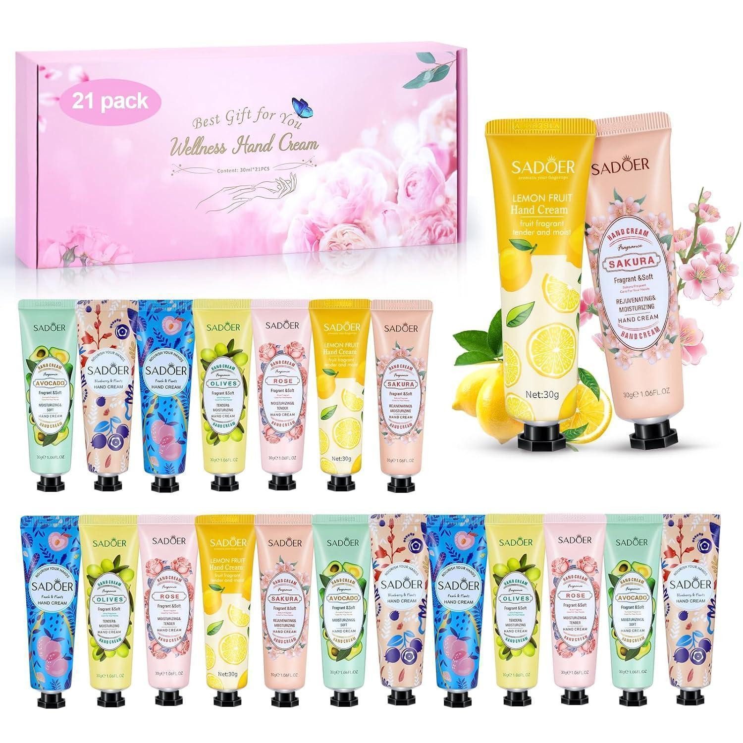 LuxusKollektion Badaccessoire-Set Handcreme 21er Geschenkset 7 Düfte Reisegröße