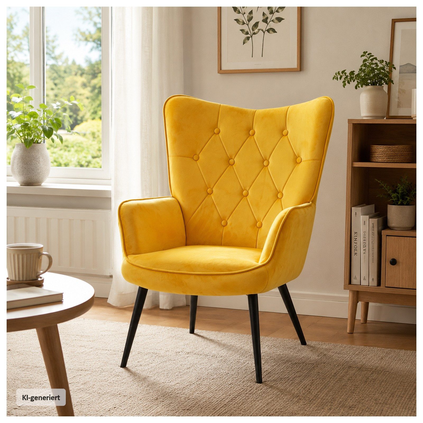 HTI-Living Loungesessel Ohrensessel Freya Velvet Gelb (1 Stück, 1-St., 1 Sessel), Loungesessel mit samtiger Oberfläche und Armlehnen