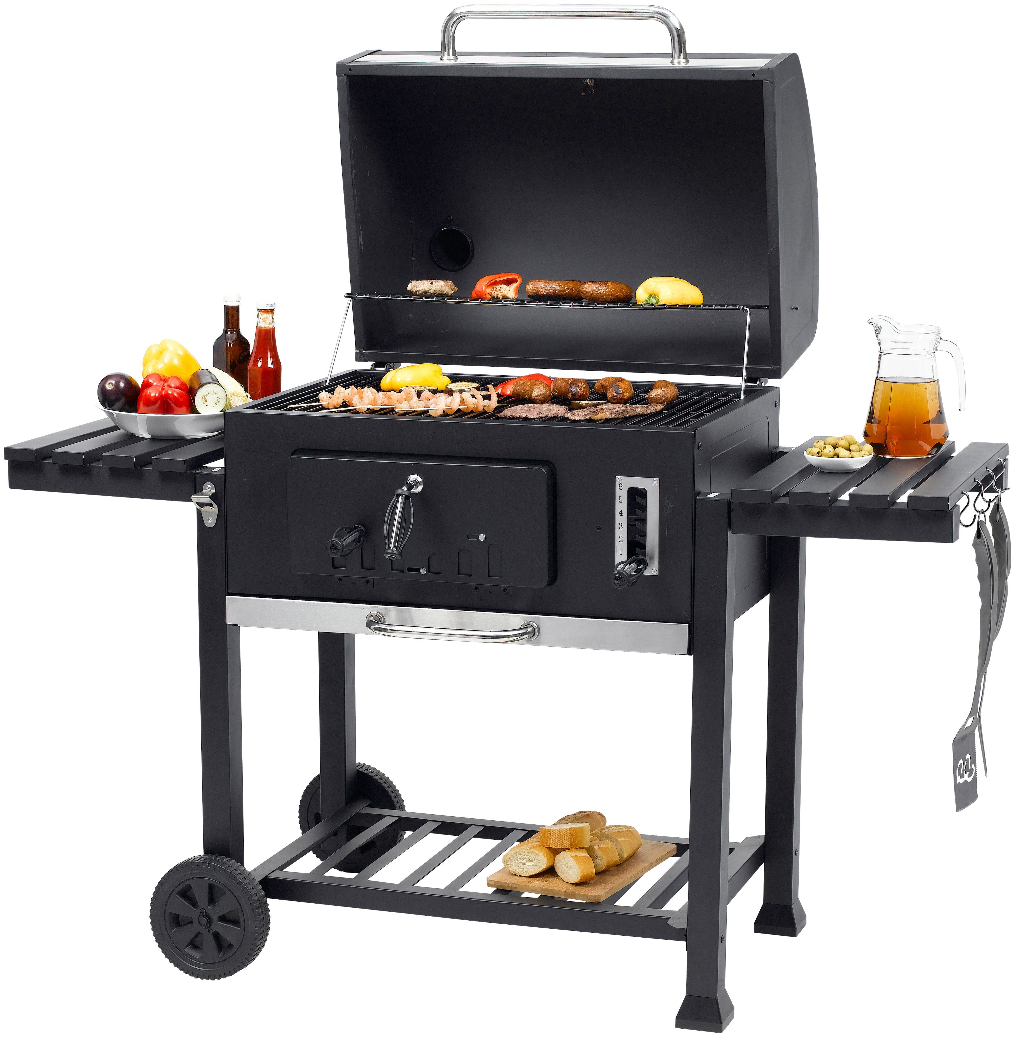 Tepro Holzkohlegrill Grillwagen Toronto XXL, BxTxH: 152x73x137 cm, mit 2 Grillrosten und Pizzastein Vorrichtung