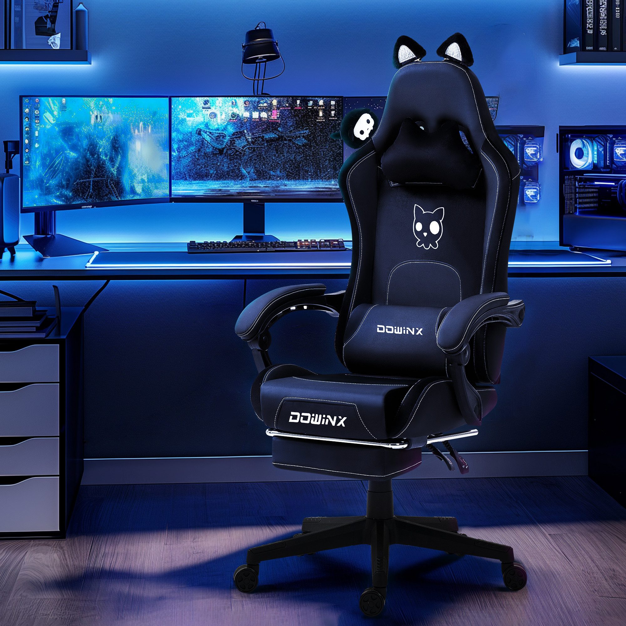 Dowinx Gaming-Stuhl Süße Katze Edition mit Katzenohren und Plüschtier (Packung), Ergonomischer Stuhl mit Hoher Rückenlehne und Lendenwirbelstütze – Bild 5 von 5