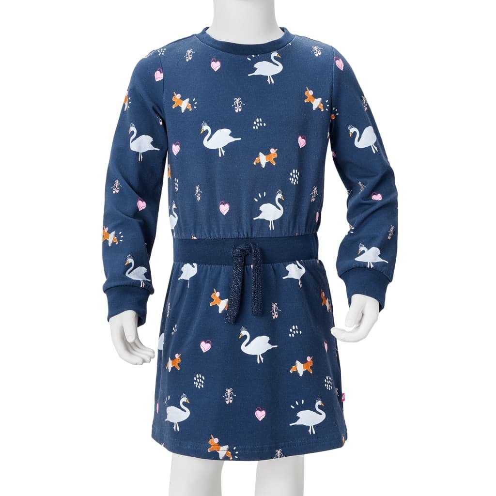 A-Linien-Kleid Marineblau Kinderkleid vidaXL Schwanenmotiv mit Ärmeln 104 Langen Kurz