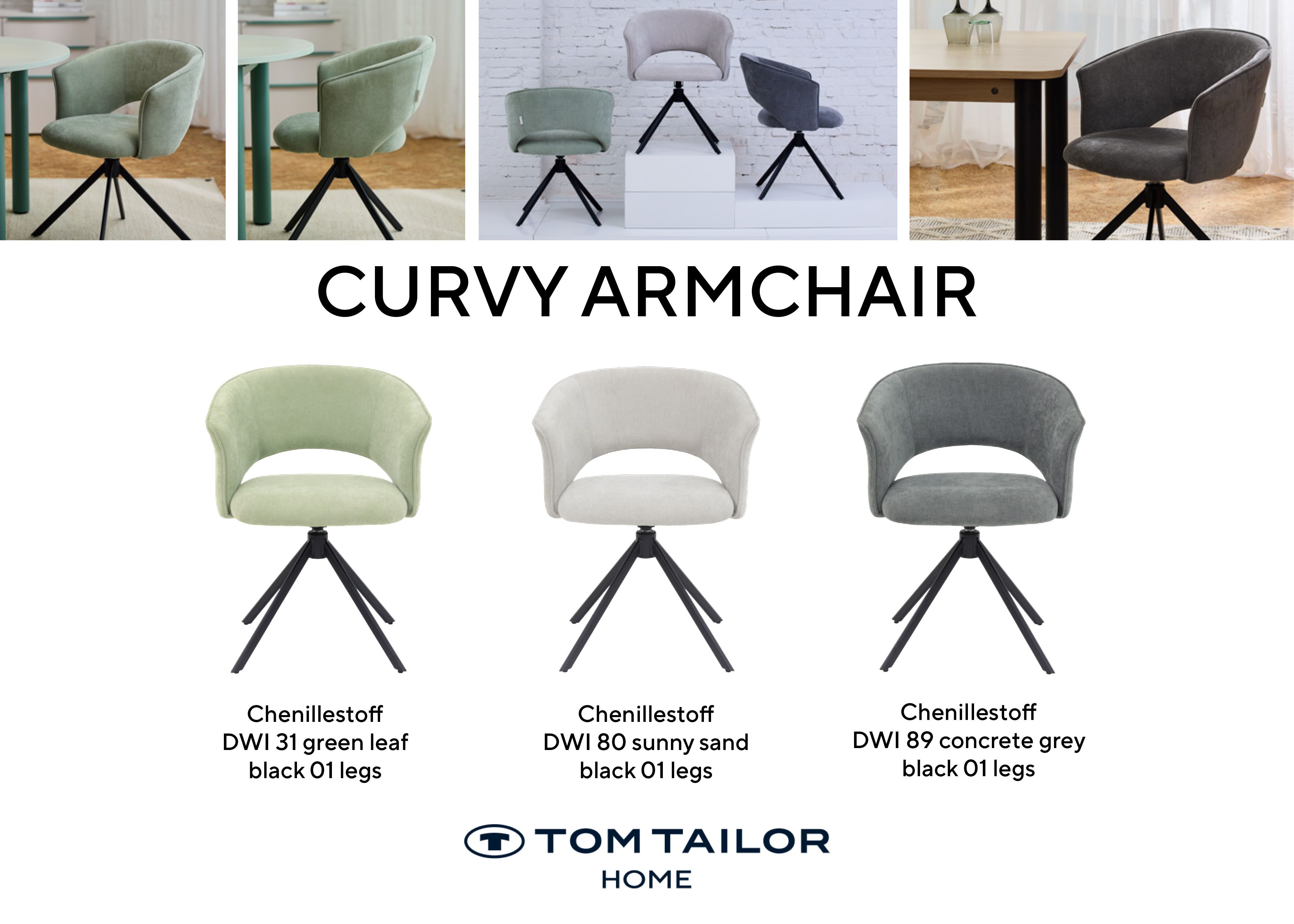 TOM TAILOR HOME Armlehnstuhl CURVY ARMCHAIR (Set, 2 St), mit Armlehnen, drehbar, Rückholfunktion, Rückenausschnitt