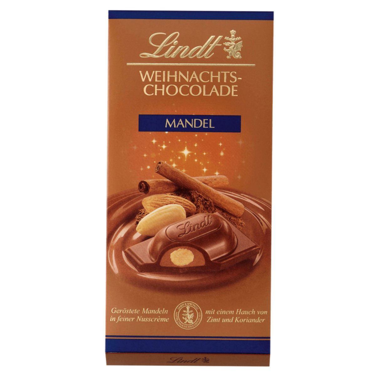 LINDT Schokolade, Lindt Weihnachts Chocolade Mandel geröstete Mandeln in Nuss Creme 100g