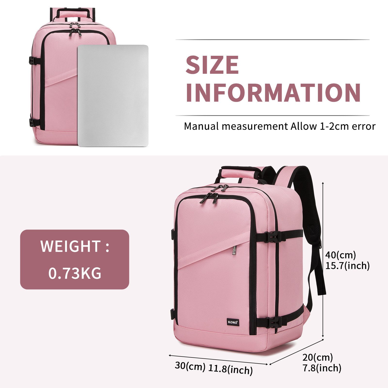 KONO Rucksack Ryanair-Kabinentasche – Handgepäckrucksack, Maße 40 x 30 x 20 cm