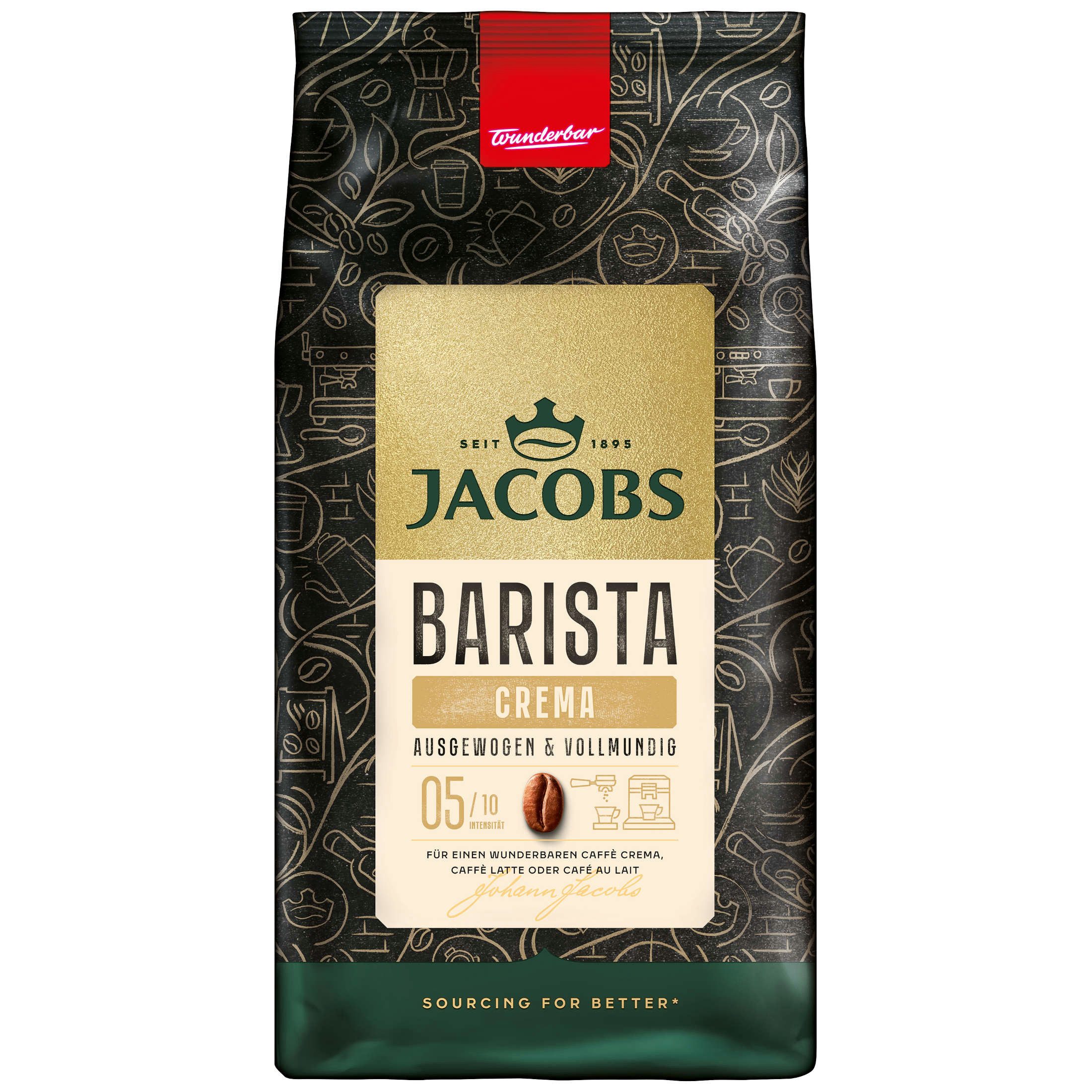 JACOBS Kaffee Barista Editions Crema 4 x 1 kg ganze Kaffee Bohnen geröstet, 4000 g, (Packung, 4er Pack)