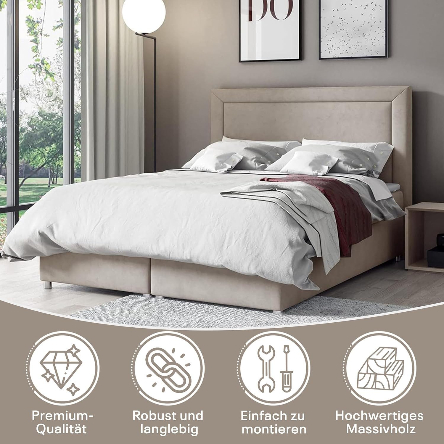 Best for Home Boxspringbett mit Bettkasten Trinity K-3 Bonellfederkern inkl. Komfort Topper H3 (Komplettbett, 1-St., 140x200 160x200 180x200 200x200 cm), rgonomischer Schlafkomfort, druckentlastender Topper, modernes Design