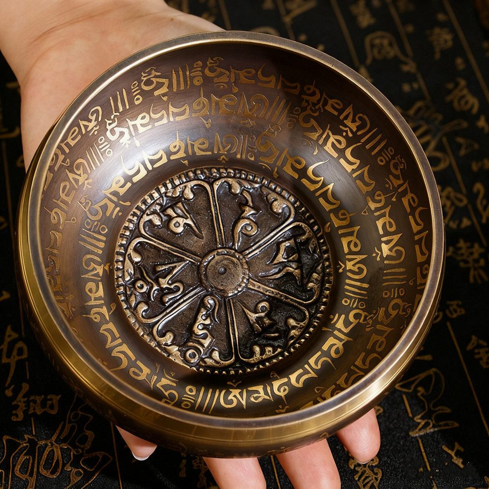 FANNOU Percussion Block Tibetische Klangschale – Handgefertigt in Nepal, 1-St., Inkl. Kissen&Holzschlegel–Ideal für Meditation,Entspannung&Dekoration