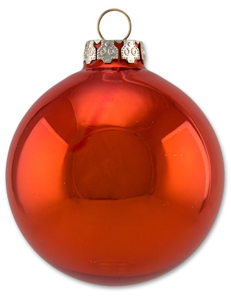 Thüringer Glasdesign Weihnachtsbaumkugel Sienna mit Glitzer Dekor - Christbaumkugeln aus Glas Gold Rot (12 St)