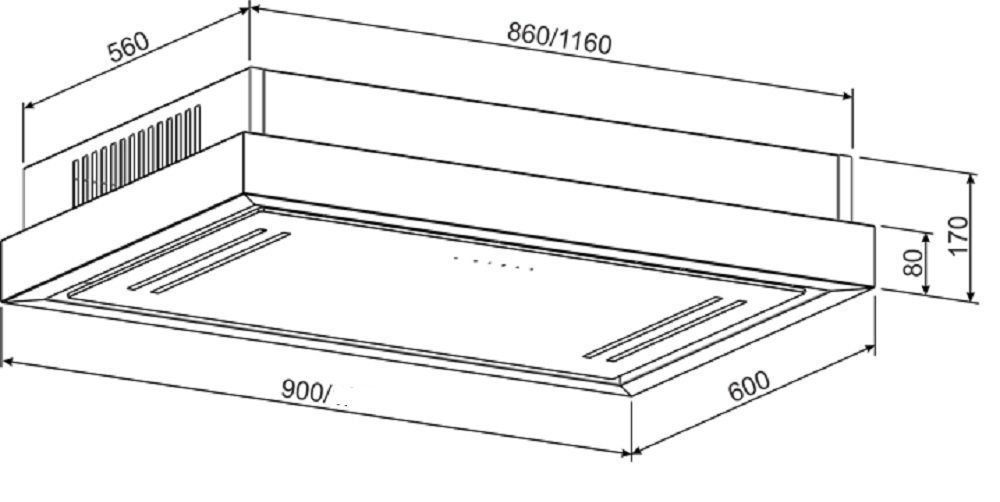GURARI Deckenhaube GCH C 343 90 WH PRIME/ GCH C 343 90 WH PRIME, Einbau Dunstabzugshaube 90cm/ Weiß Glas/ Saugstark 1000m³