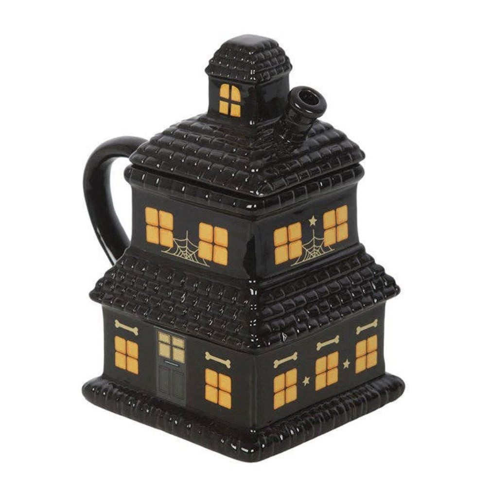 Tasse Schwarzer Spukhaus mit Deckel Gothic 3D Tasse