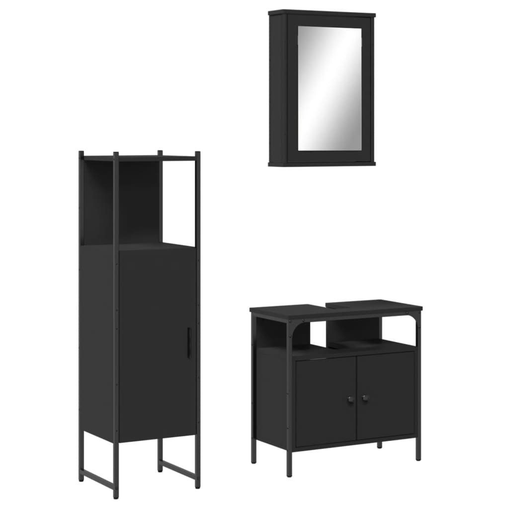 vidaXL Badezimmer-Set 3-tlg. Badmöbel-Set Schwarz Holzwerkstoff, günstig online kaufen