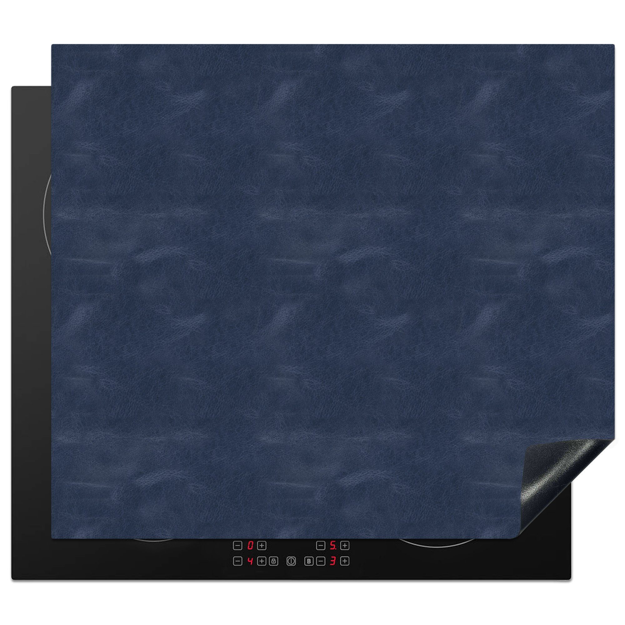 MuchoWow Herdblende-/Abdeckplatte Leder - Blau - Tiere, Vinyl, (1 tlg), 58x51 cm, Küchen Dekoration für Induktionsherd, Induktionskochfeld