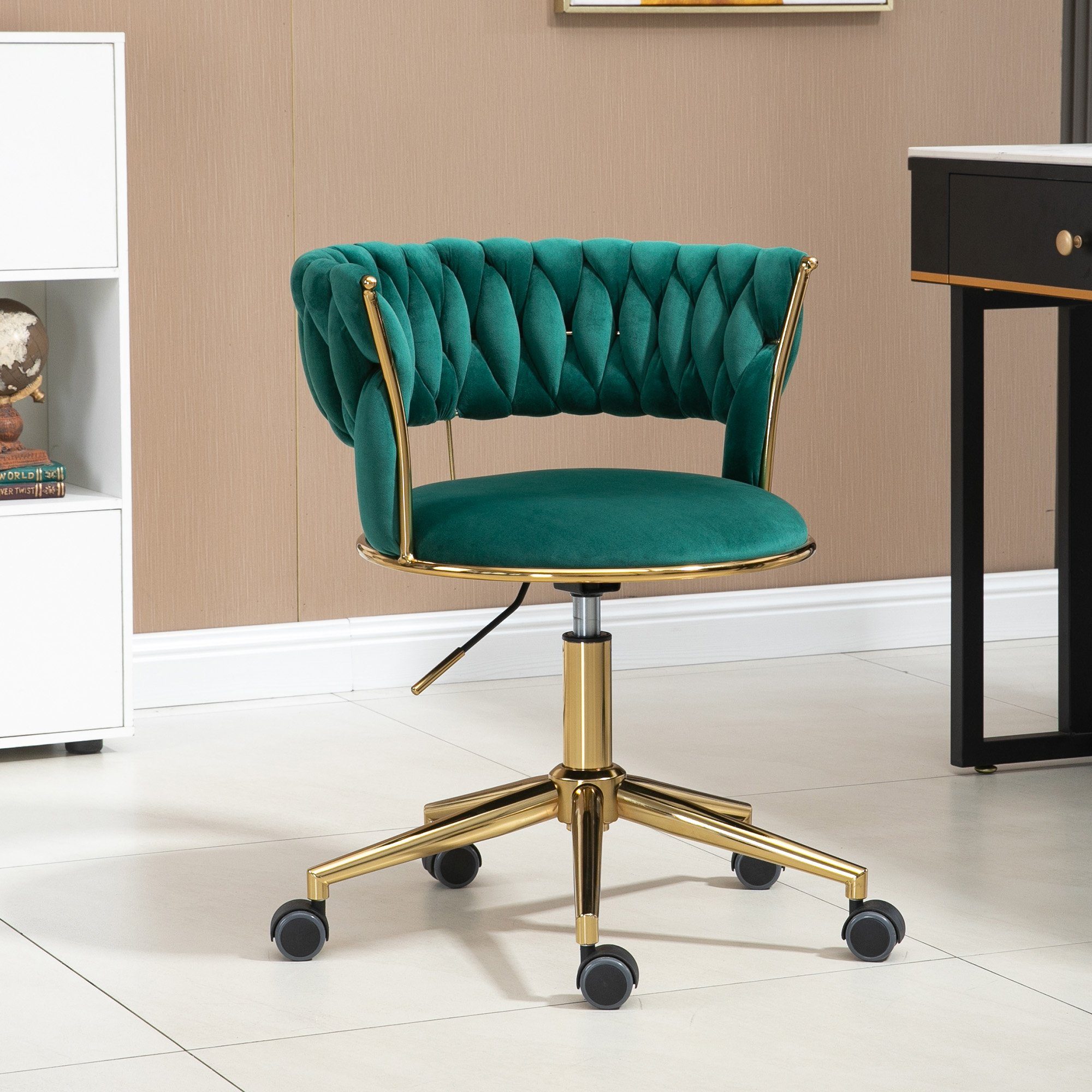 OKWISH Bürostuhl Drehstuhl Polsterstuhl, Stoff-Bürostuh (1 St), Make-up-Stuhl, goldener Bürostuhl, 360° drehbarer