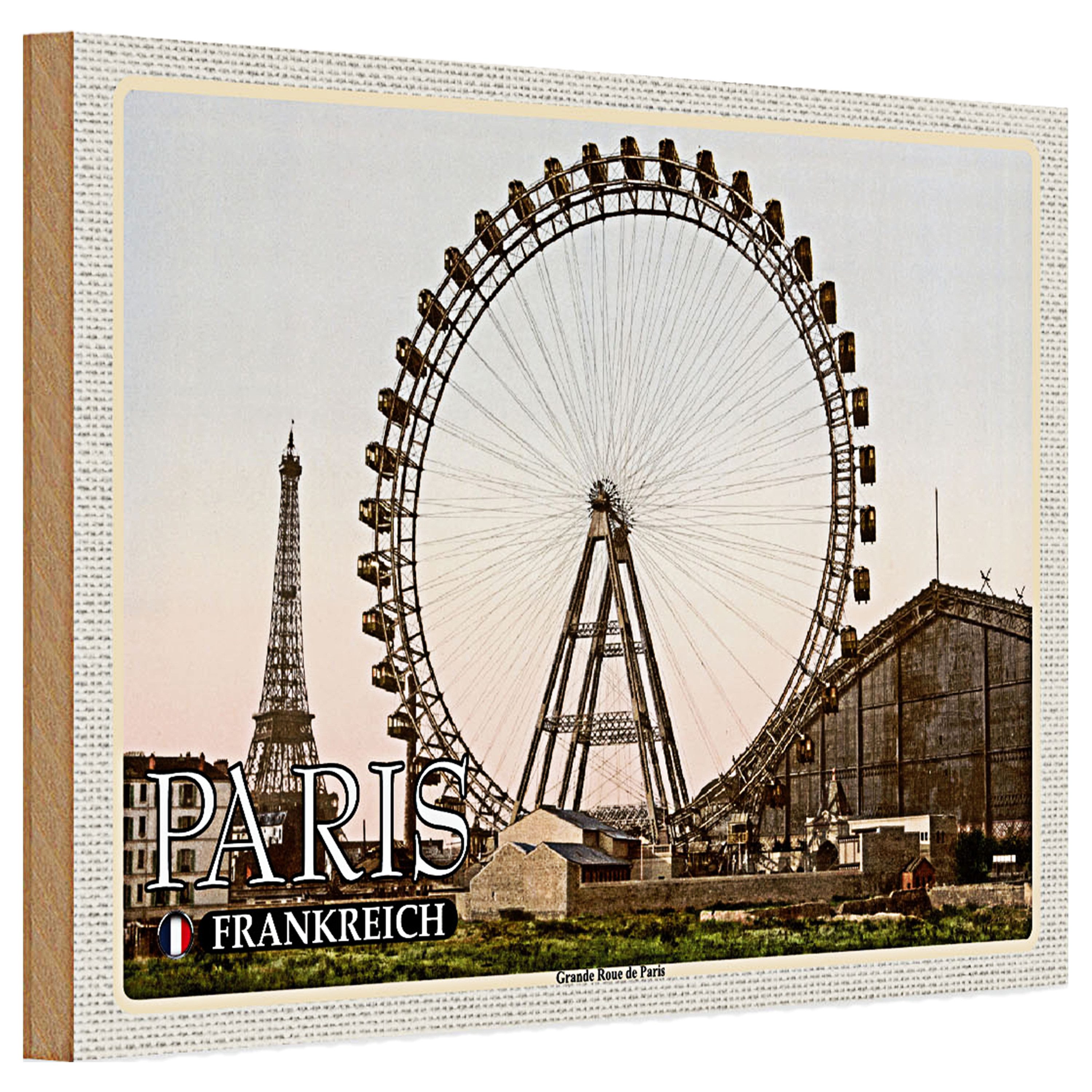 Roomando Holzbild Holzschild Reise 30x20cm Paris Frankreich Grande Roue Riesenrad