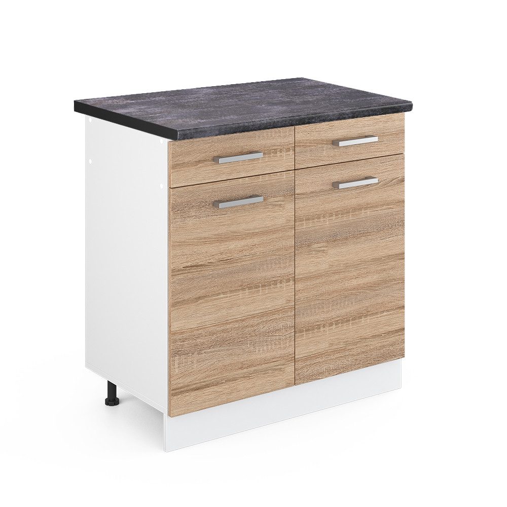 Vicco Unterschrank R-Line, Sonoma/Weiß, 80 cm, AP Anthrazit (1-St)