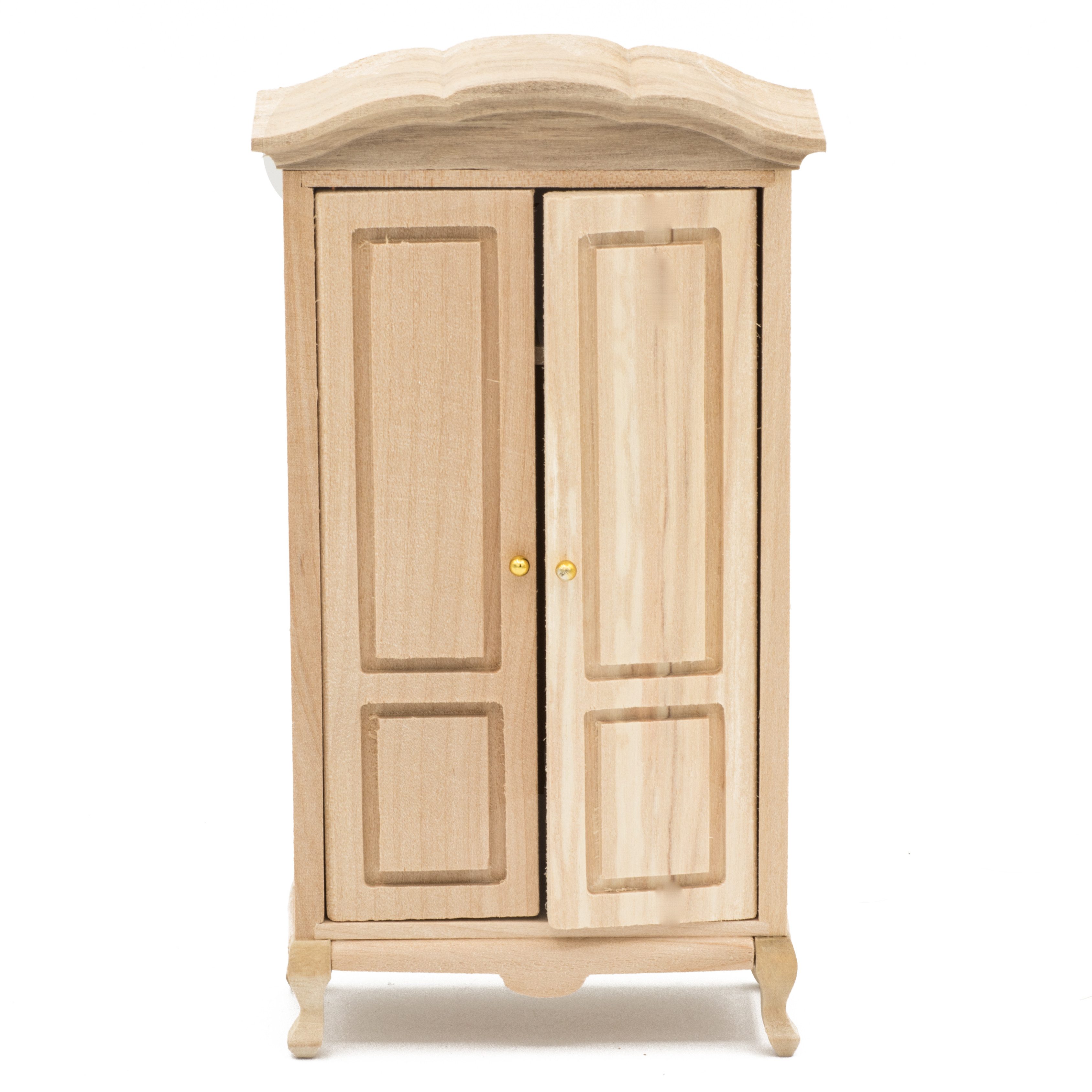 Streets Ahead Dollshouse Puppenkleiderschrank Kleiderschrank fürs Puppenhaus, Holz unbehandelt 1:12