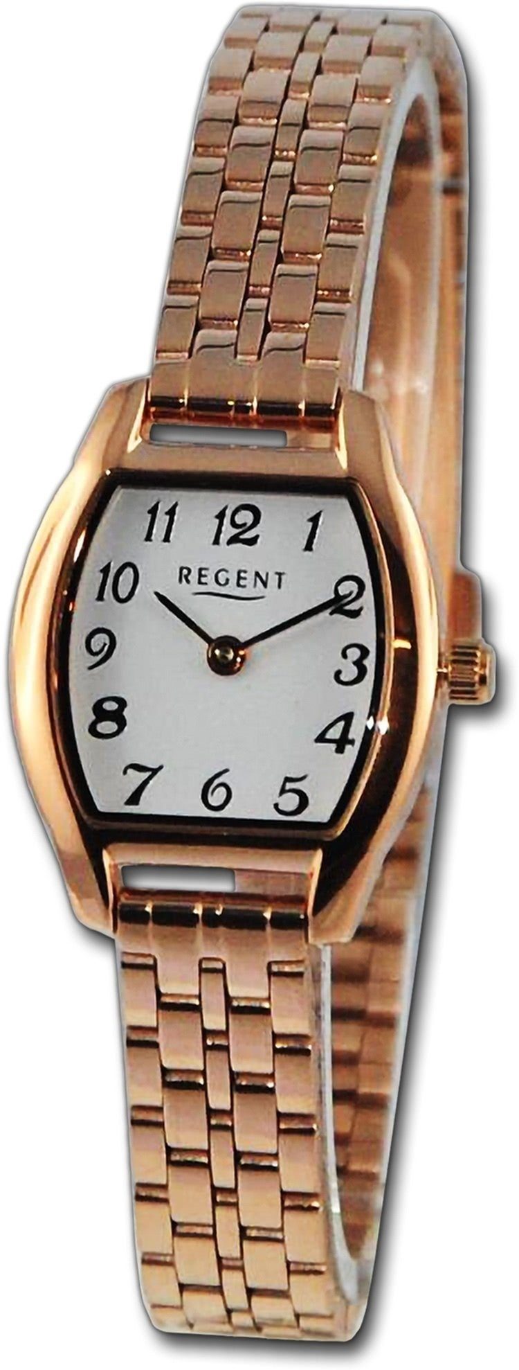 Regent Quarzuhr Regent Damen Armbanduhr Analog, Damenuhr Metallarmband rosegold, rundes Gehäuse, groß (ca. 23x30mm)