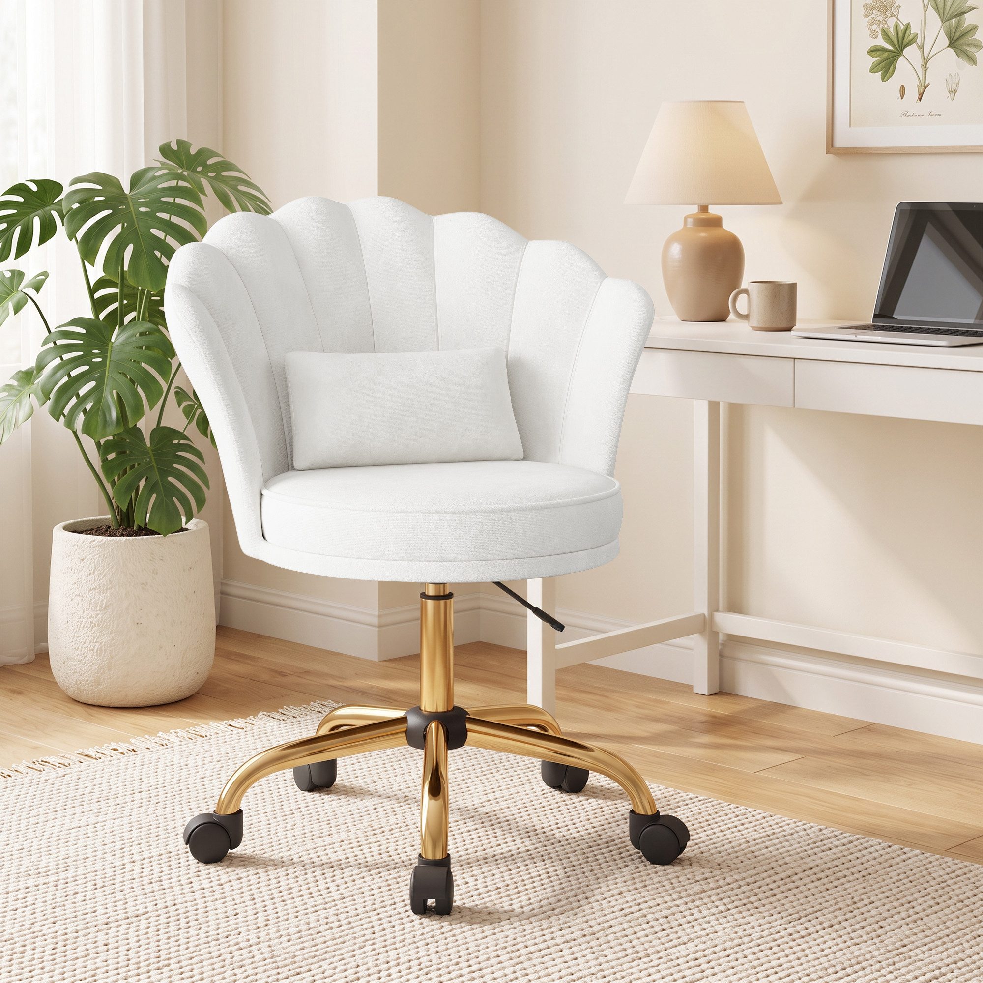 HawthyHome Bürostuhl Schreibtischstuhl mit Blütenrückenlehne, drehbar und höhenverstellbar (1 St), Samtbezug mit Kopfkissen, ergonomischer Stuhl