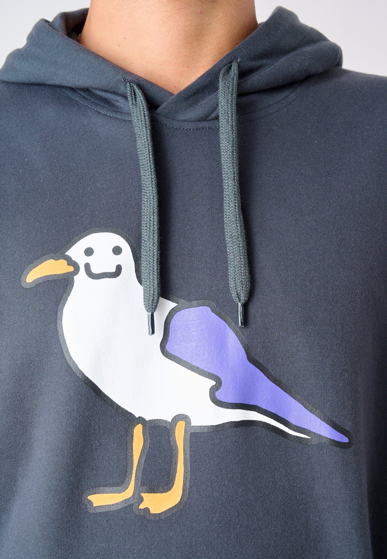 dunkelgrau mit coolem Smile Cleptomanicx Kapuzensweatshirt Gull Print