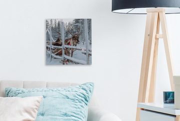 OneMillionCanvasses® Leinwandbild Ein Rentier im Weihnachtsmanndorf in Finnland, (1 St), Leinwand Bilder für Wohnzimmer Schlafzimmer