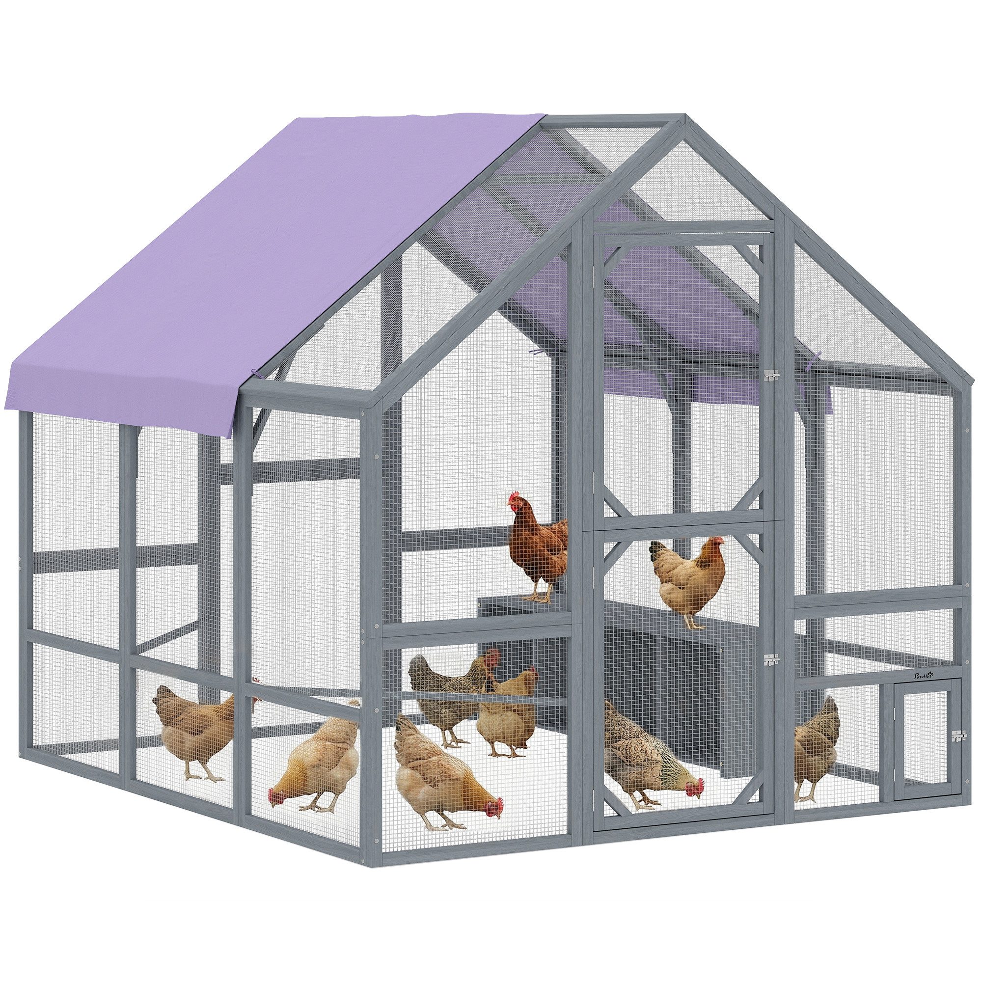 PawHut Hühnerstall Freilaufgehege mit wetterfestes Tuch Sicherheitsschloss Hühnergehege, für 8-10 Hühner für Hof Garten ca.2,11 x 1,87 x 1,86 m Dunkelgrau